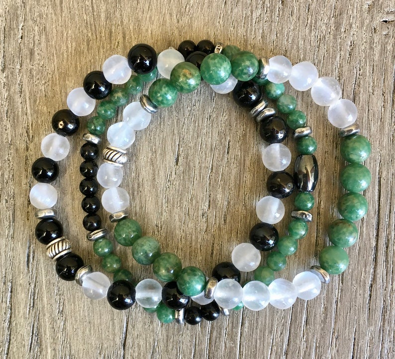 Natural Green Aventurine Unisex Stone Bracelet ( 8mm Beads Size, Free Size )